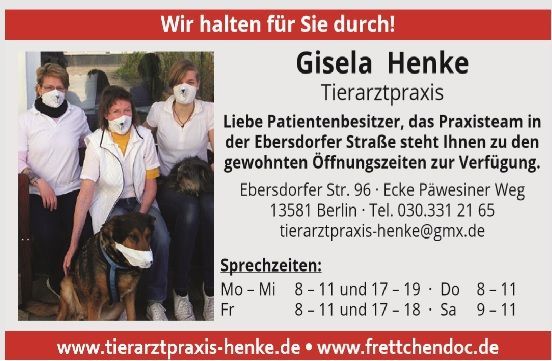 Tierarztpraxis Gisela Henke - Ihr Tierarzt für Berlin Spandau